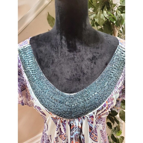 One World Women's Multicolor Polyester V-Neck Short Sleeve Casual Top Blouse L - Picture 4 of 11